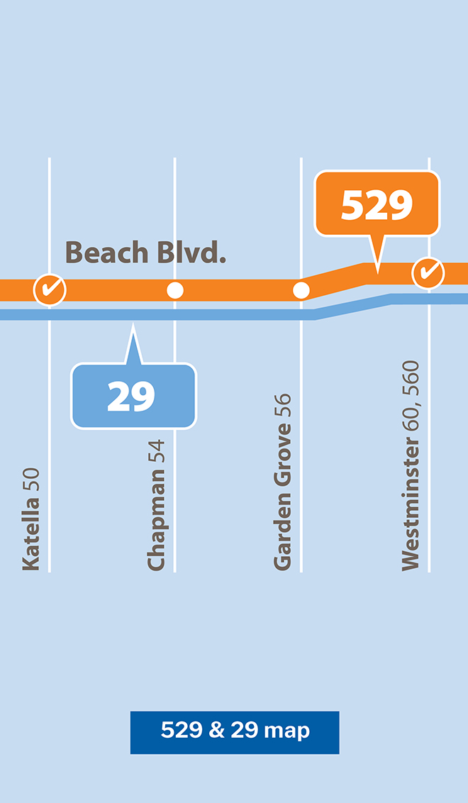 OC Bus Rapid Service Route 29, 529 Map