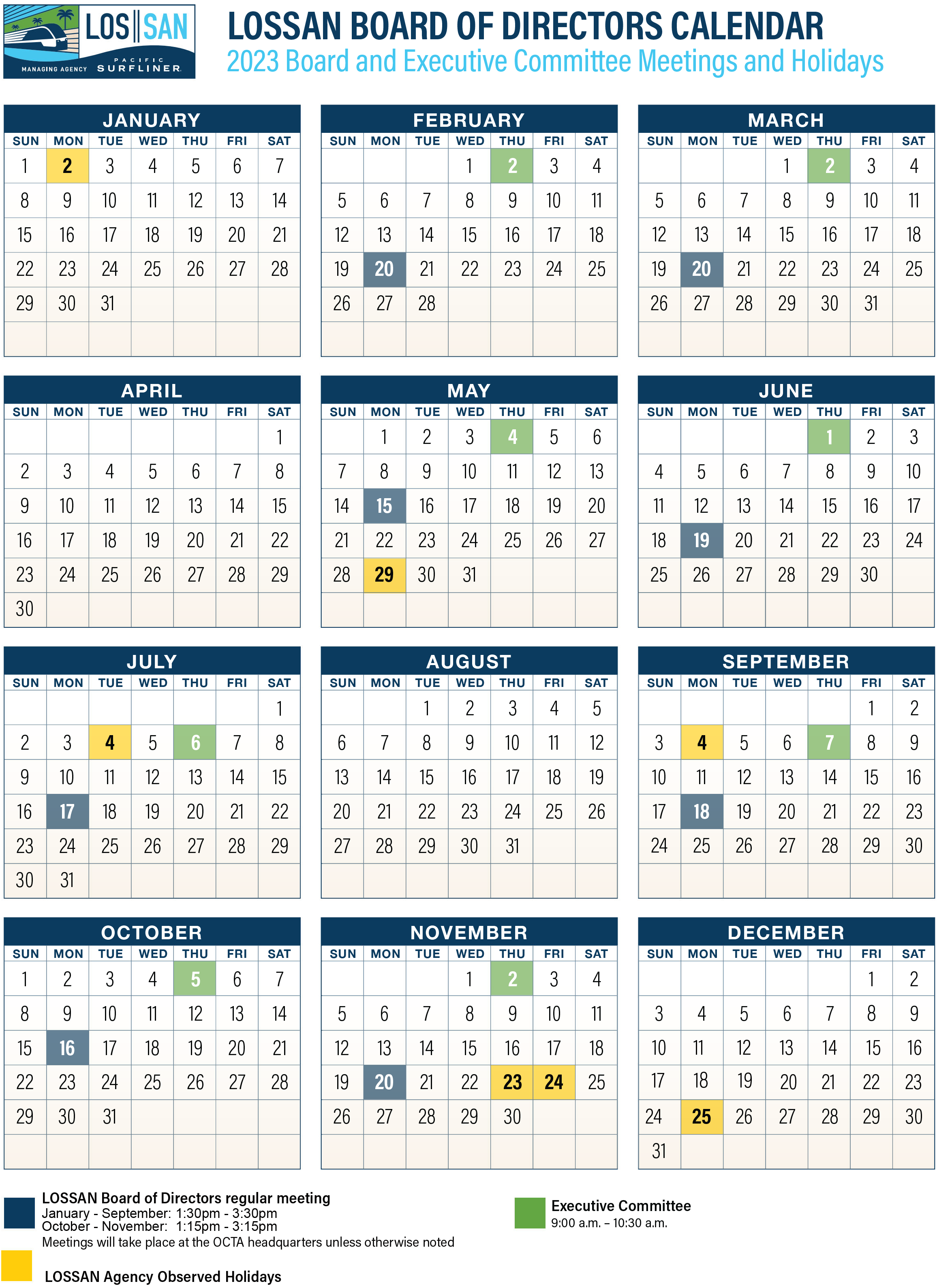 LOSSAN 2023 Board Calendar