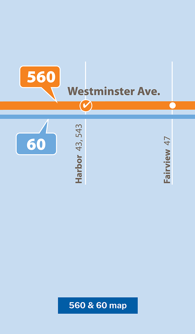 OC Bus Rapid Service Route 60, 560 Map