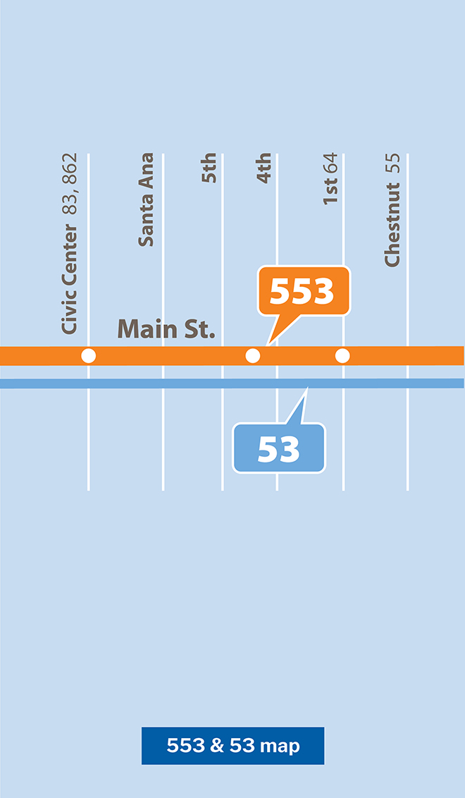 OC Bus Rapid Service Route 53, 553 Map