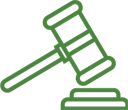 A judge's gavel icon in green